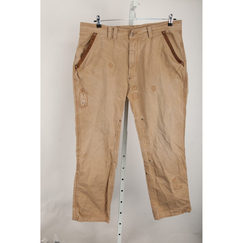Polo Ralph Lauren Mens 40/30 Distressed Canvas California Miner Pants Leather - Picture 2 of 16